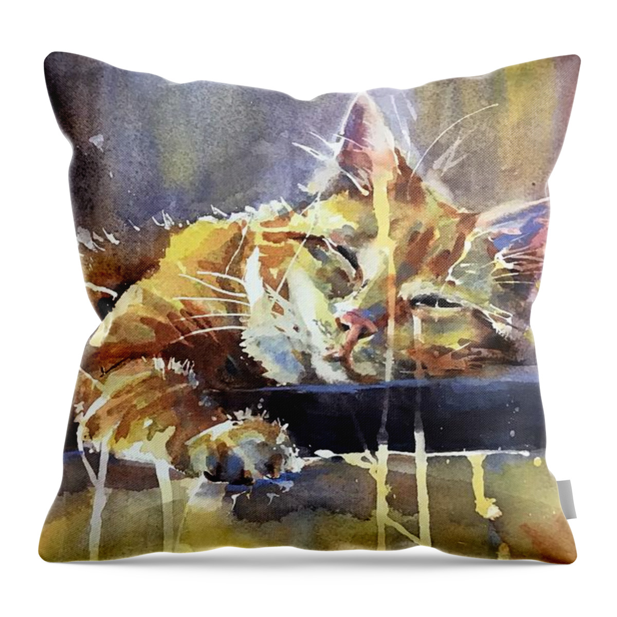 Cat Throw Pillow featuring the painting Melting into Dreamland by Judith Levins