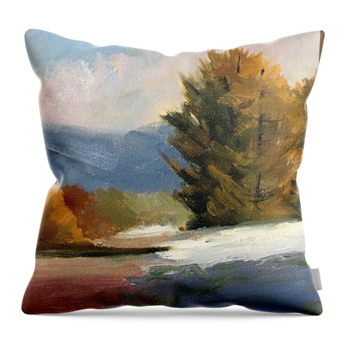 Northwest Landscape.winter Landscape Throw Pillow featuring the painting Melting Snow by Nancy Merkle