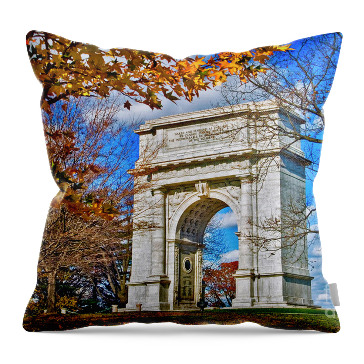 Memorial Arch Valley Forge Pa Throw Pillow featuring the photograph Memorial Arch Valley Forge PA by David Zanzinger