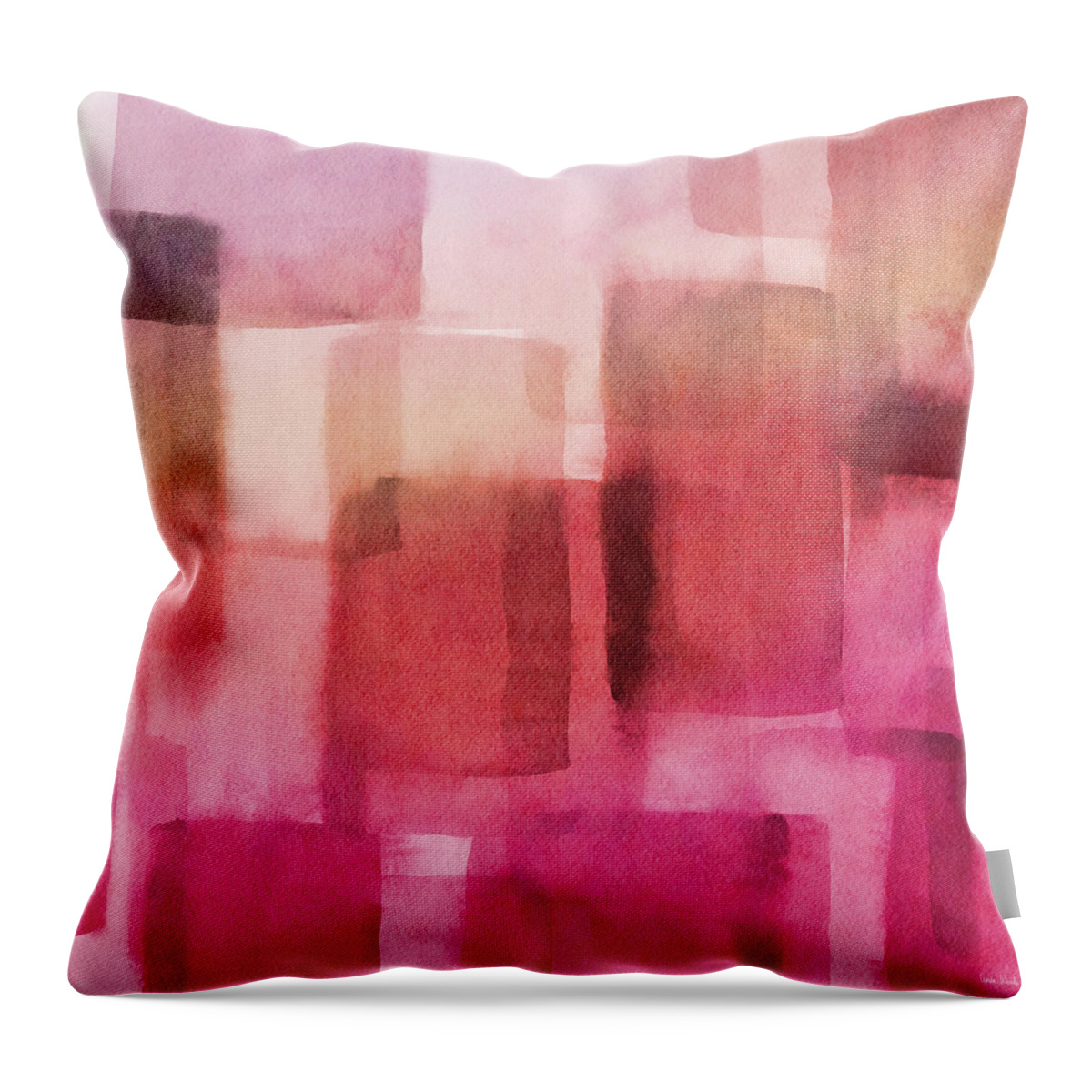 Abstract Throw Pillow featuring the mixed media Memory Lane Pink- Art by Linda Woods by Linda Woods