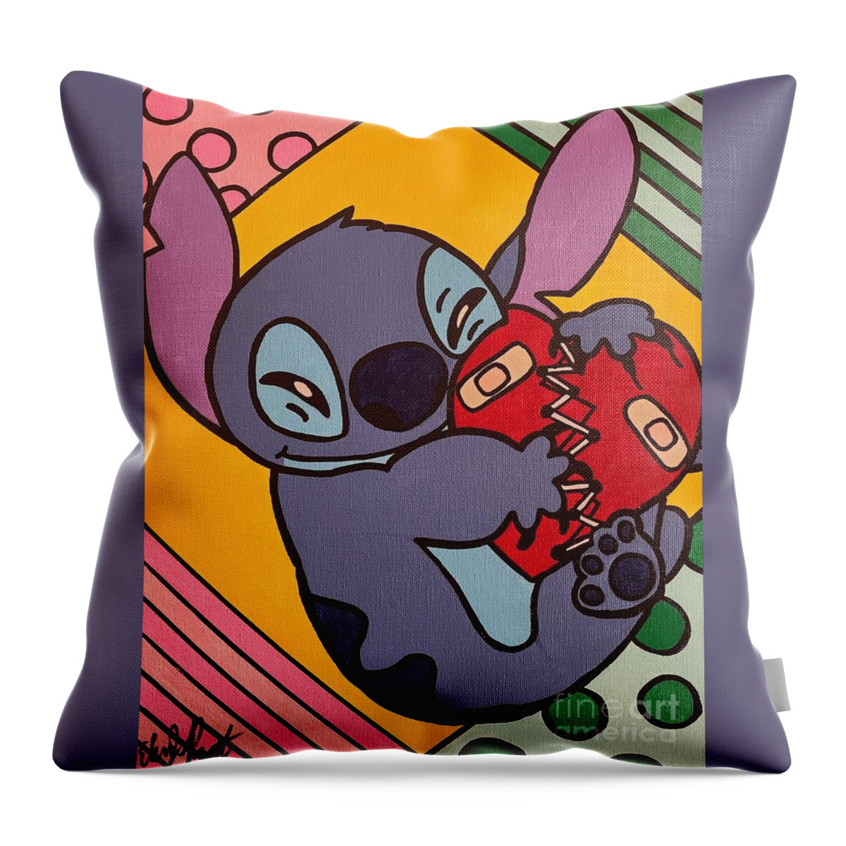 Lilo Throw Pillow featuring the painting Mended Heart by Elena Pratt