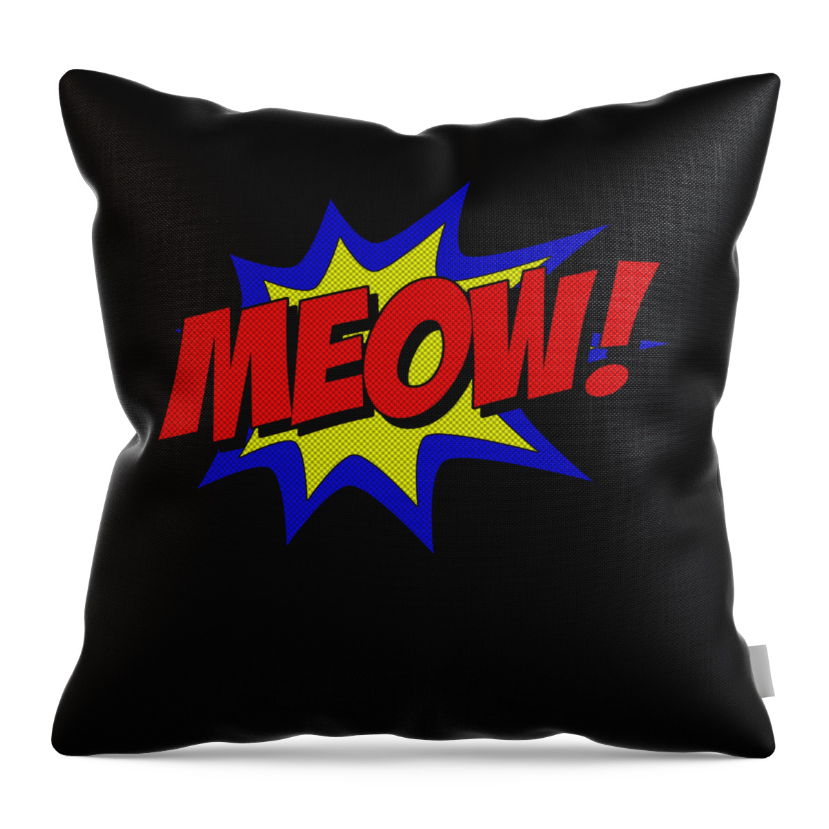 Funny Throw Pillow featuring the digital art Meow Comic Book Cat by Flippin Sweet Gear