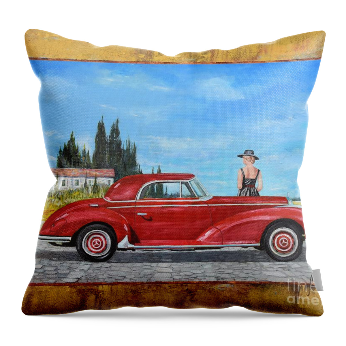 Mercedes-benz 300 Coupe Throw Pillow featuring the painting Mercedes-Benz 300 coupe by Sinisa Saratlic