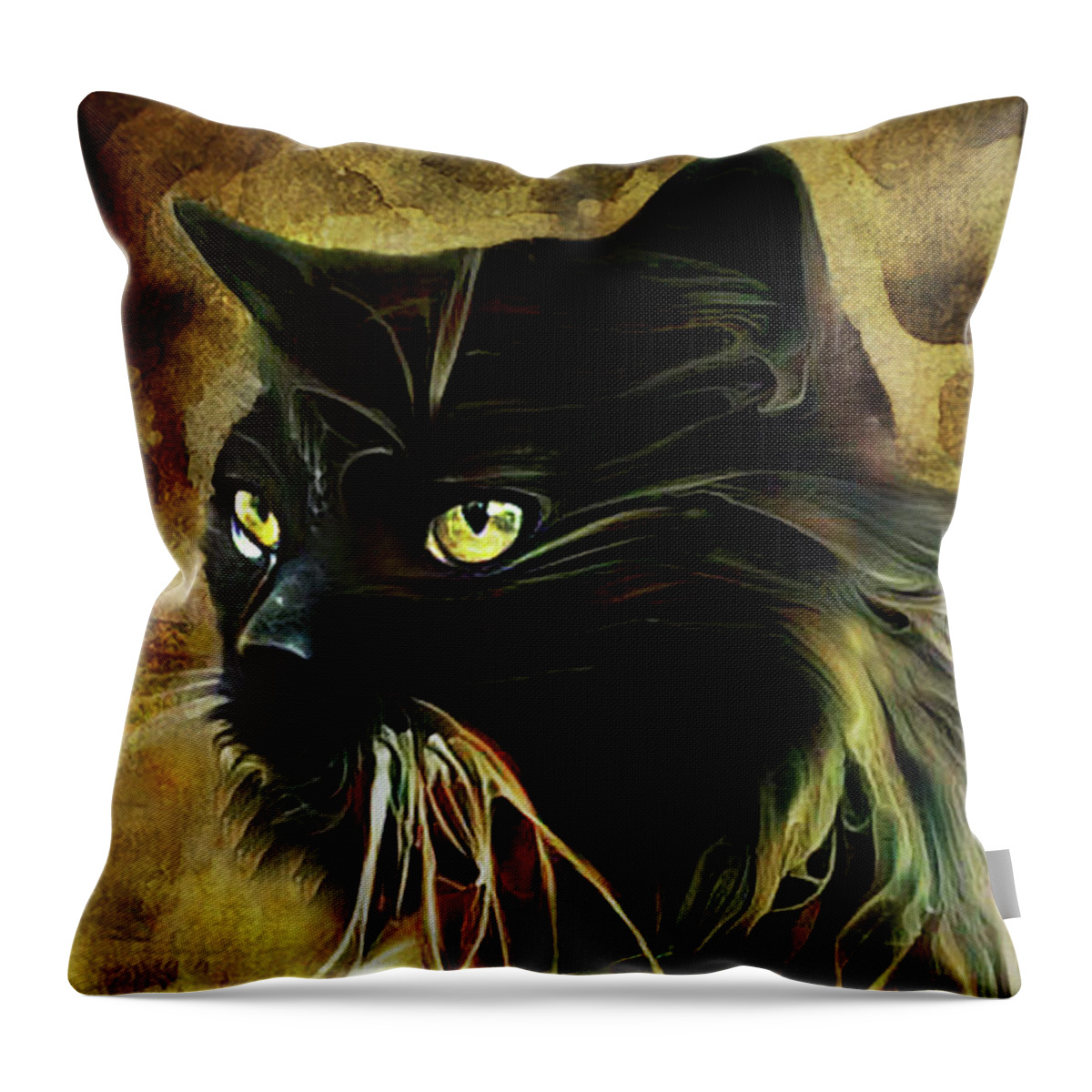 Tuxedo Cat Throw Pillow featuring the mixed media Merlin the Tuxedo Maine Coon Cat by Peggy Collins