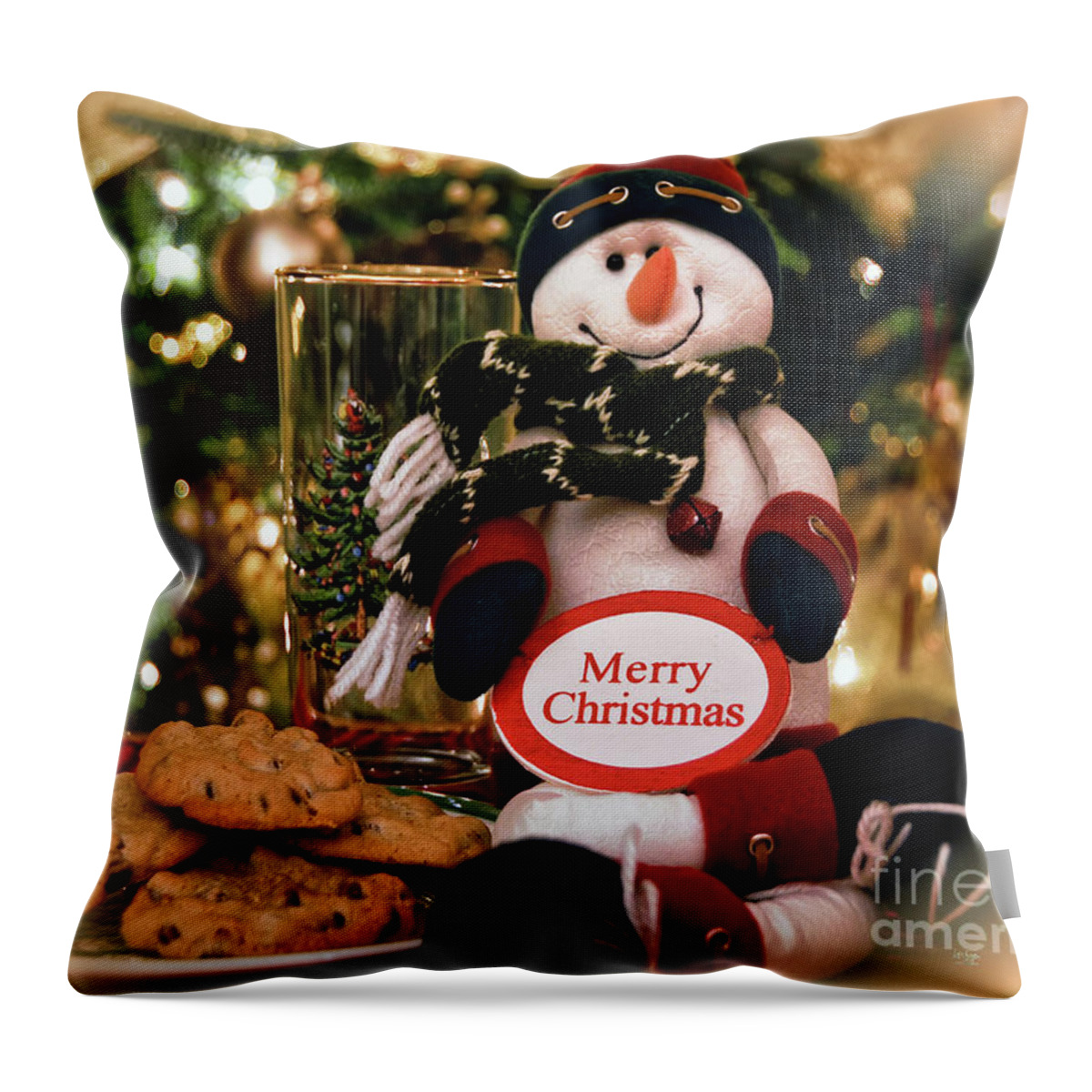 Merry Christmas Throw Pillow featuring the photograph Merry Christmas Snowman by Lois Bryan