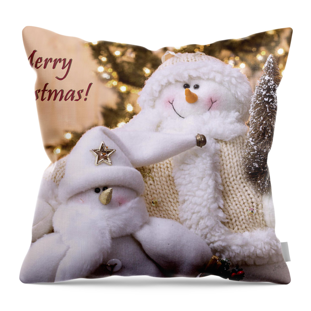 Merry Christmas Throw Pillow featuring the photograph Merry Christmas Snowmen by Betty Denise