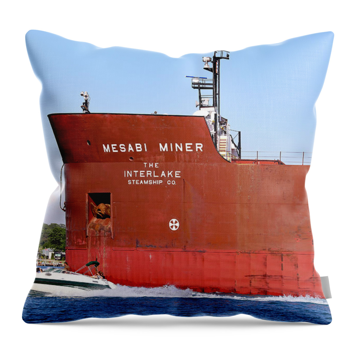Mesabi Miner Throw Pillow featuring the photograph Mesabi Miner Detail w Pleasure Craft 061321 by Mary Bedy