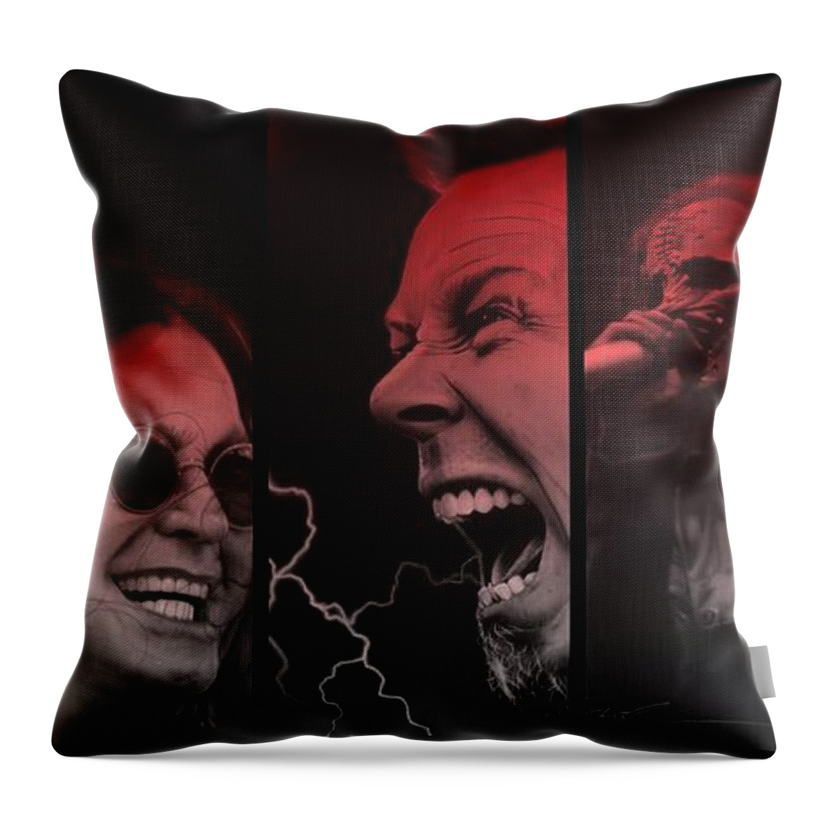 Metallica Throw Pillow featuring the painting Metal Collage by Christian Chapman Art