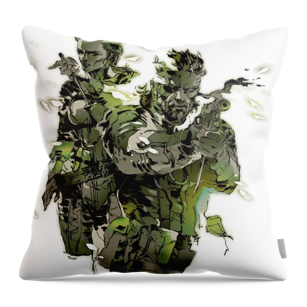  Living Room Throw Pillow featuring the painting Metal Gear Solid 3 Snake and The Boss by Hall Logan
