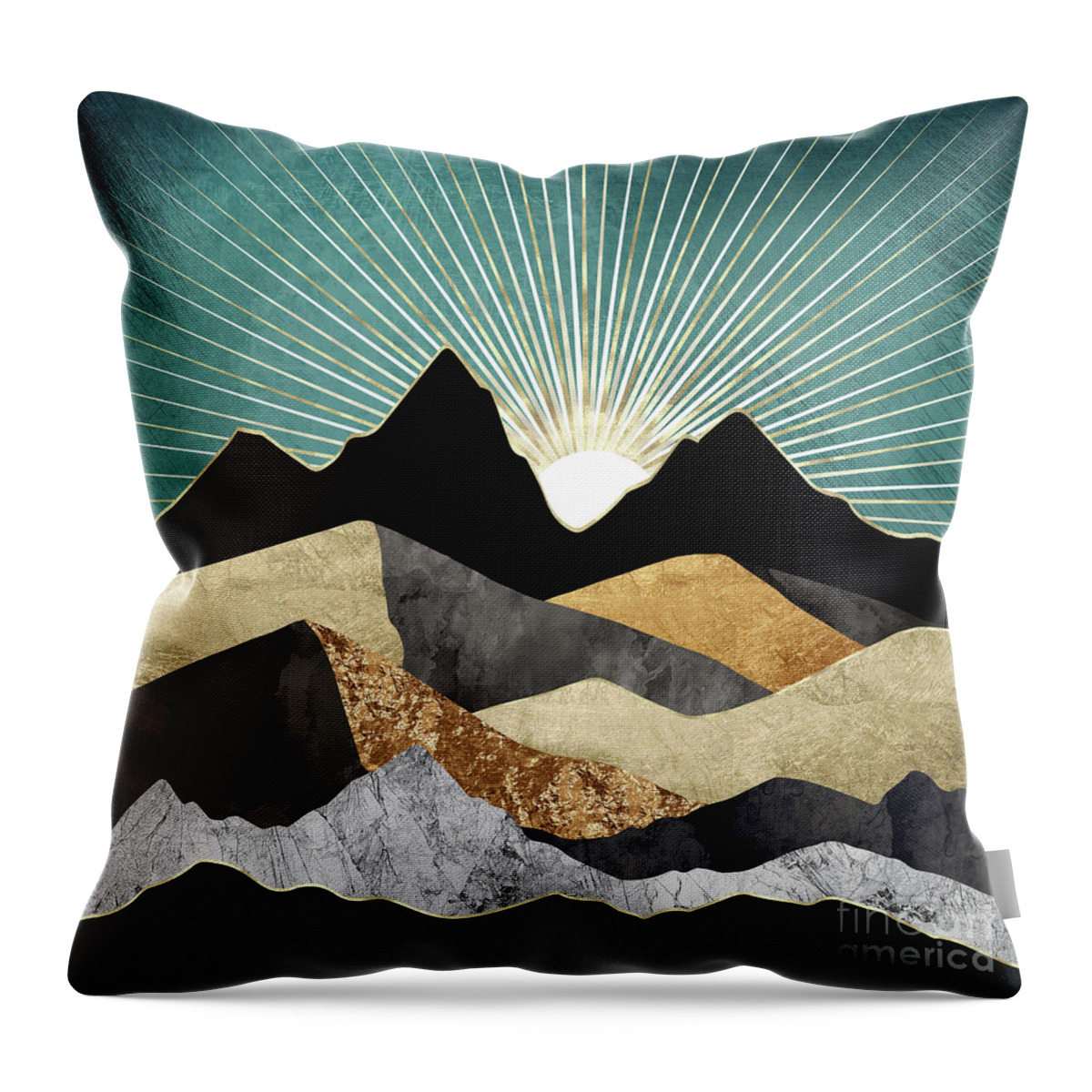 Metallic Throw Pillow featuring the digital art Metallic Daybreak by Spacefrog Designs