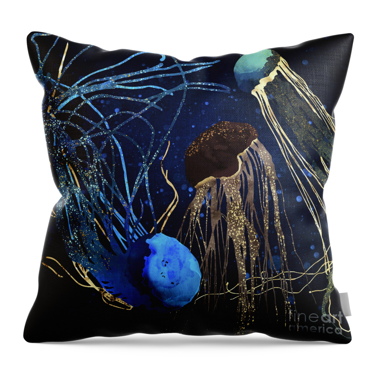 Metallic Throw Pillow featuring the digital art Metallic Jellyfish IV by Spacefrog Designs