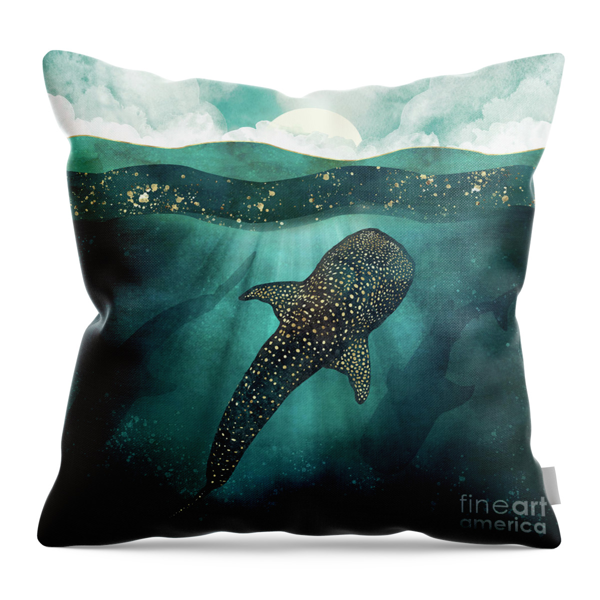 Metallic Throw Pillow featuring the digital art Metallic Whale Shark by Spacefrog Designs