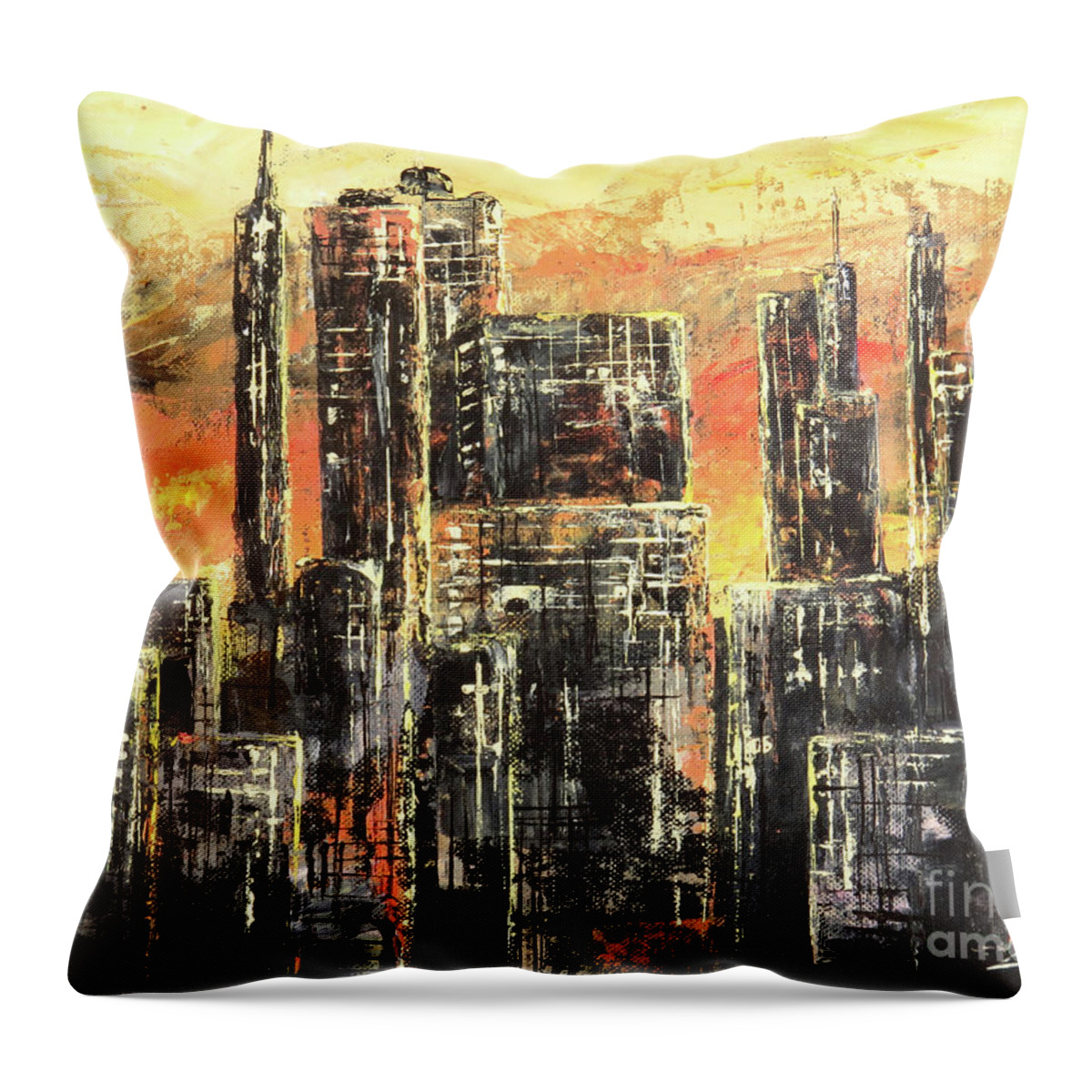Metropolis Throw Pillow featuring the ceramic art Metropolis Lights by Zan Savage