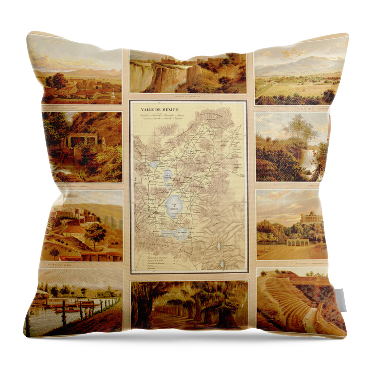 Mexico Throw Pillow featuring the drawing Mexican Landscapes by Vintage Maps