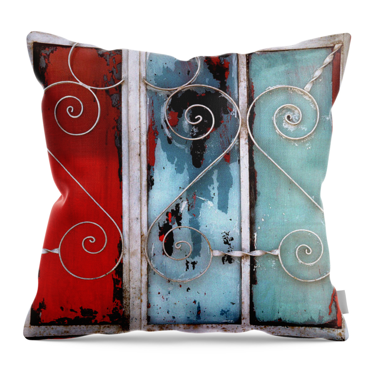 Mexico Throw Pillow featuring the photograph Mexico photos - Red White and Blue Door by Sharon Hudson