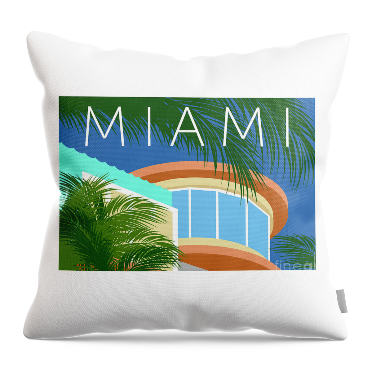 Miami Throw Pillow featuring the digital art Miami Round Tower by Sam Brennan