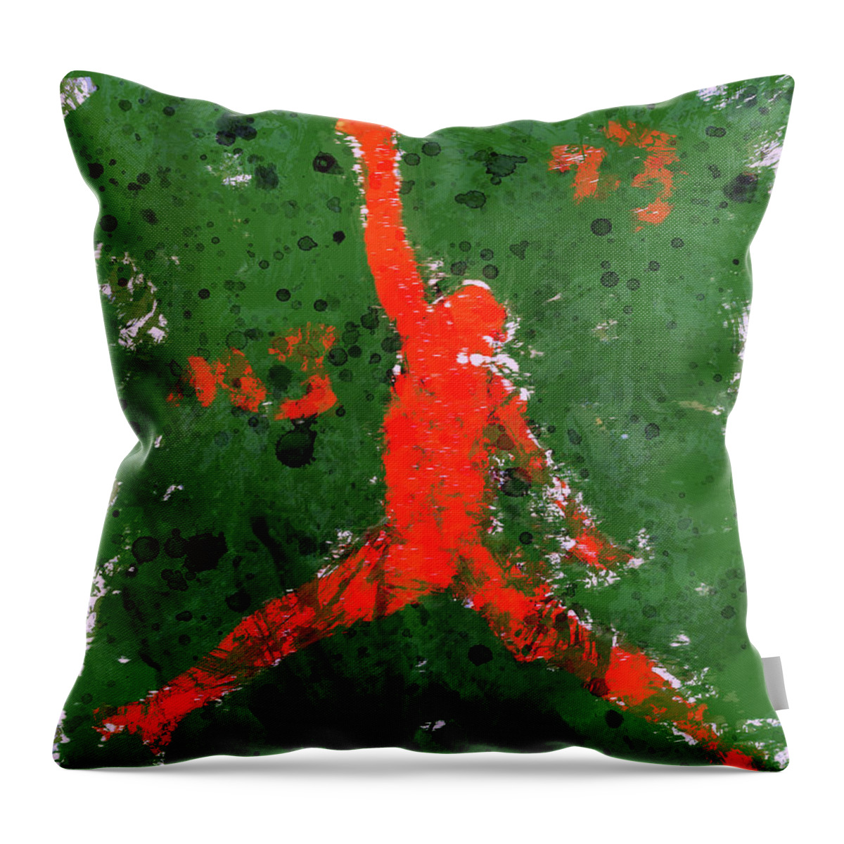 Michael Jordan Throw Pillow featuring the mixed media Michael Jordan Acrylic Paint Splatter 1a by Brian Reaves
