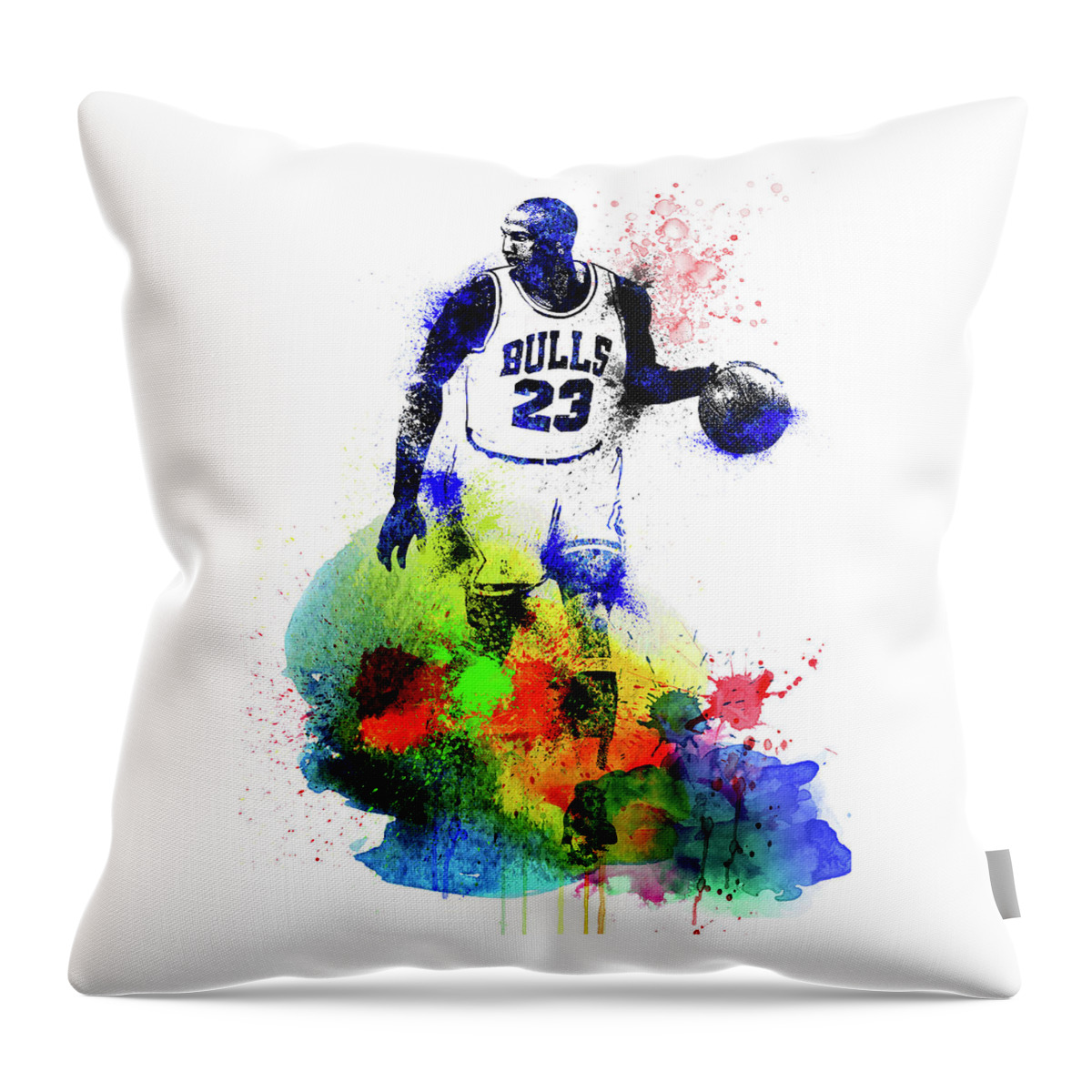 Michael Jordan Throw Pillow featuring the mixed media Michael Jordan Watercolor I by Naxart Studio