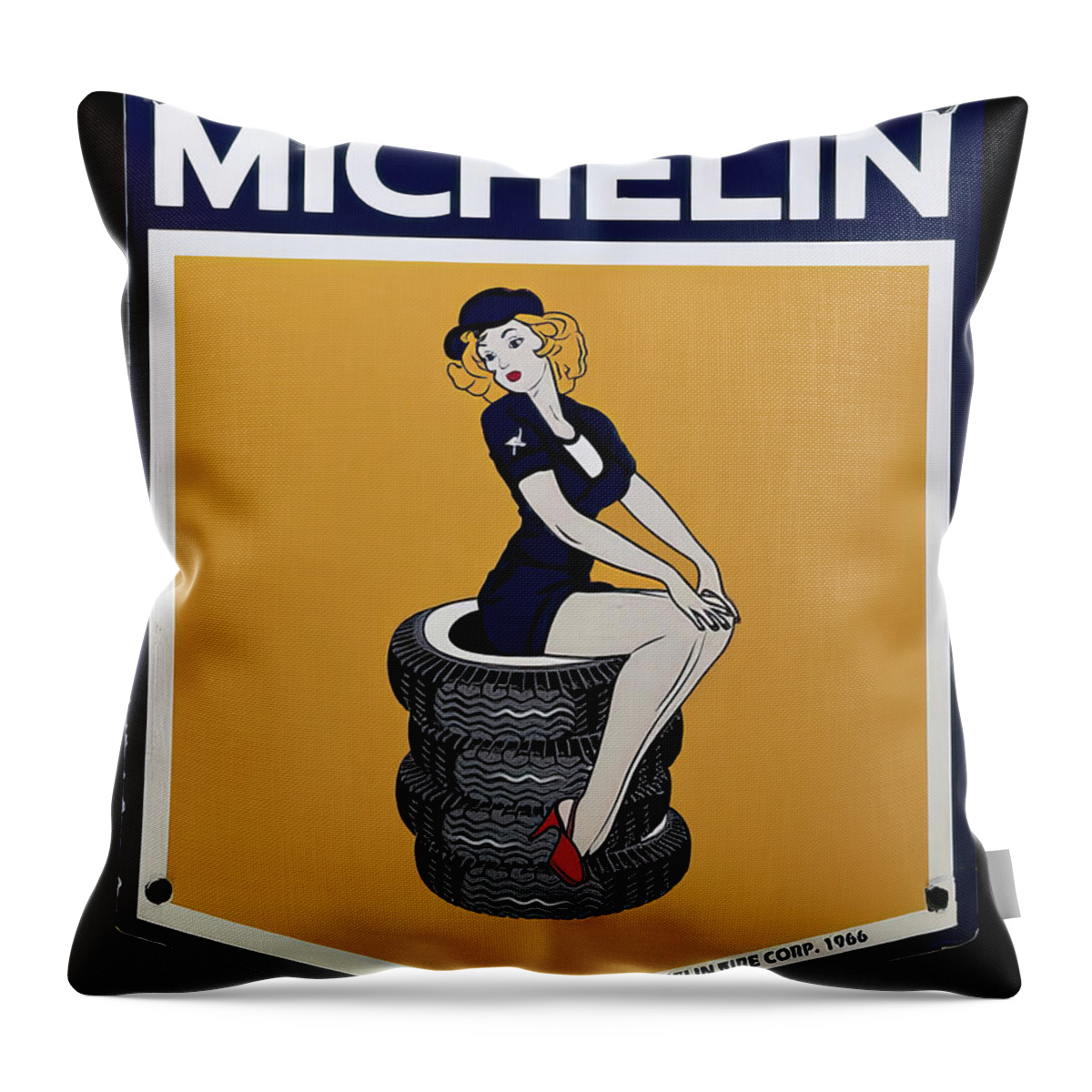Michelin Throw Pillow featuring the photograph Michelin Vintage sign by Flees Photos