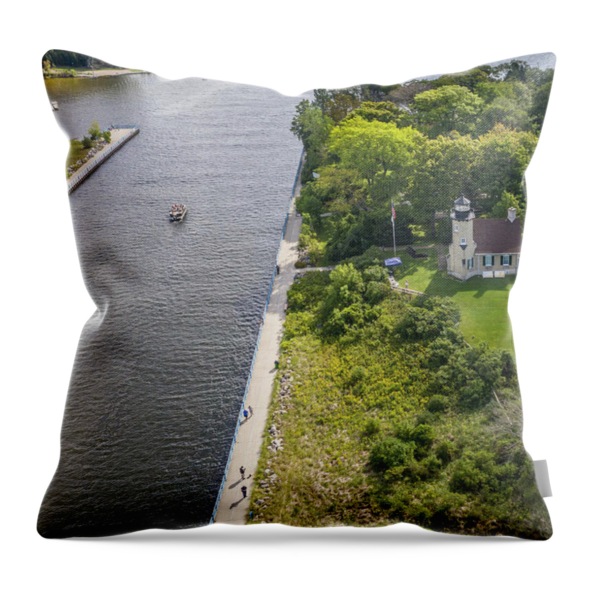 Drone Throw Pillow featuring the photograph Michigan Lighthouse in White River by John McGraw