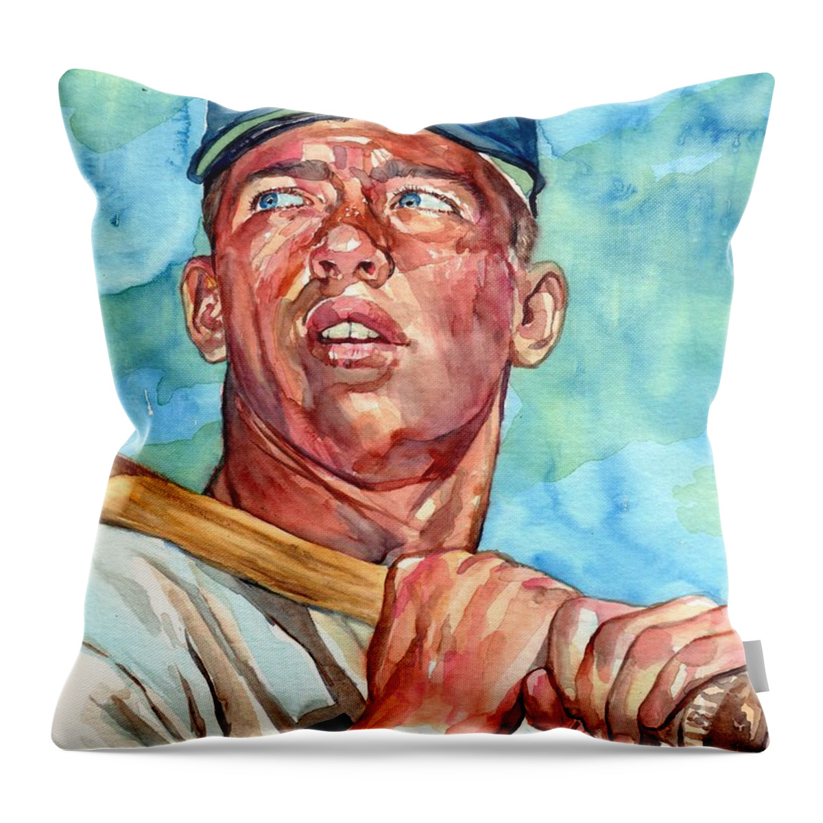 Mickey Throw Pillow featuring the painting Mickey Mantle Painting by Suzann Sines