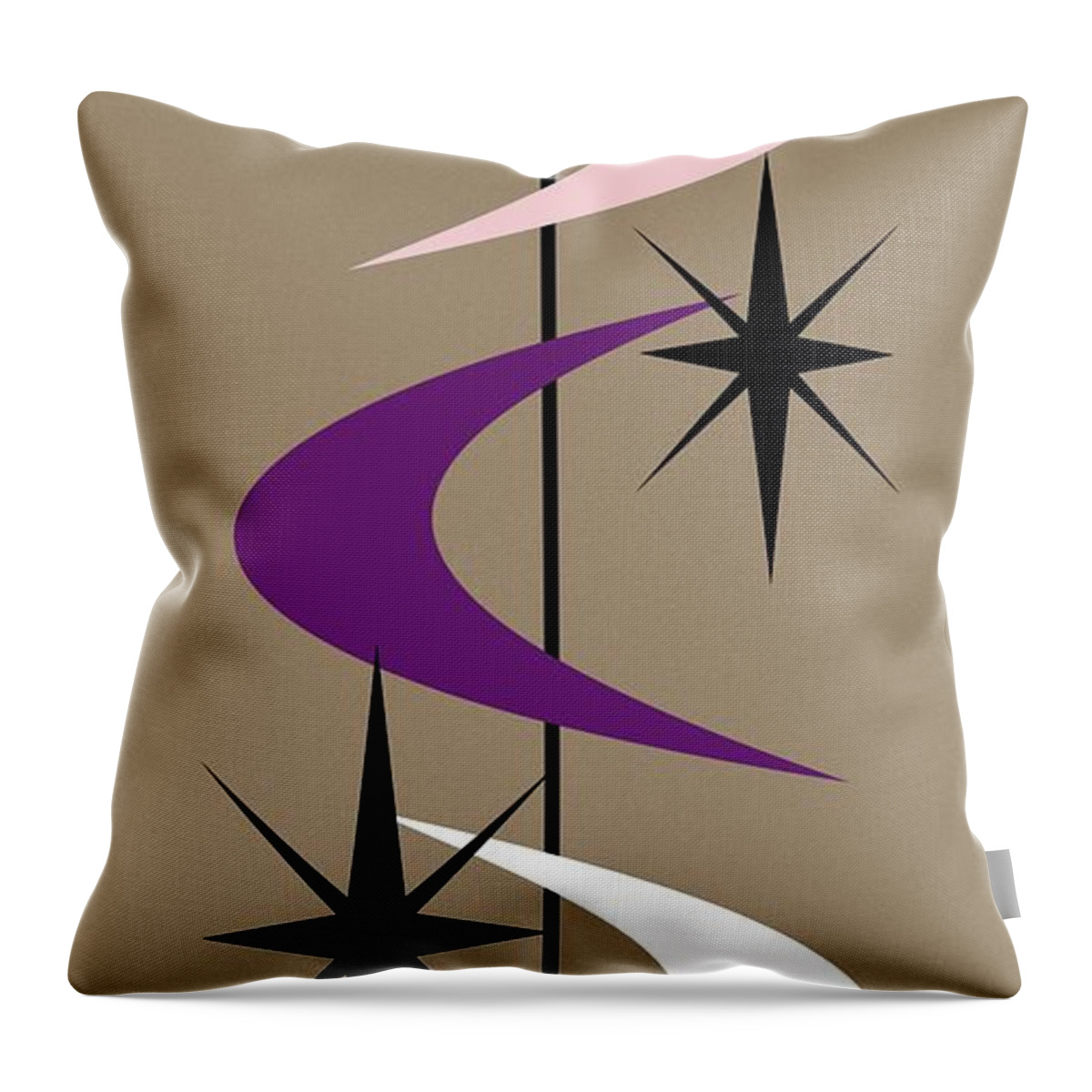  Throw Pillow featuring the digital art Mid Century Boomerangs Purple Pink White by Donna Mibus