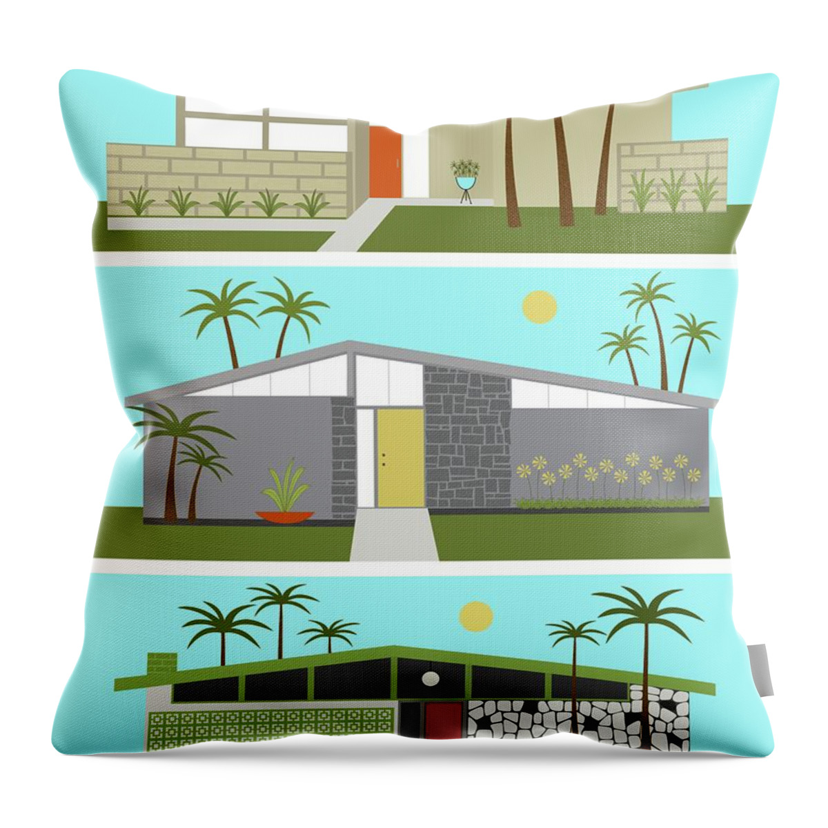 Mid Century Modern Throw Pillow featuring the digital art Mid Century Modern Houses by Donna Mibus