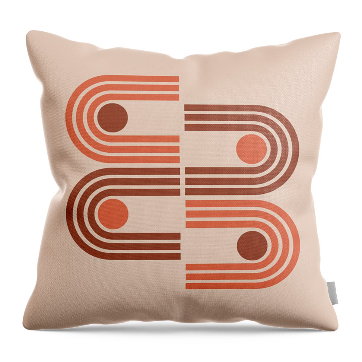 Minimal Throw Pillow featuring the mixed media Mid Century Modern - Minimal Geometric Abstract 02 - Four Half Circle Arches - Brown - Scandinavian by Studio Grafiikka