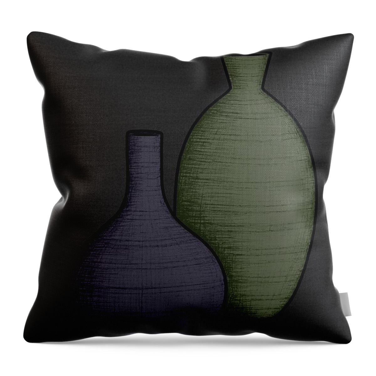 Mid Century Vases Throw Pillow featuring the mixed media Mid Century Vases 2 Ink and Color Drawing by Donna Mibus