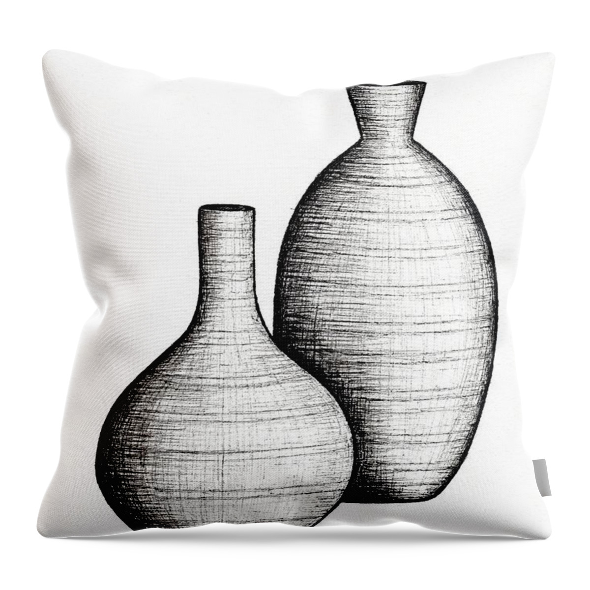 Mid Century Modern Throw Pillow featuring the drawing Mid Century Vases 2 Ink Drawing by Donna Mibus