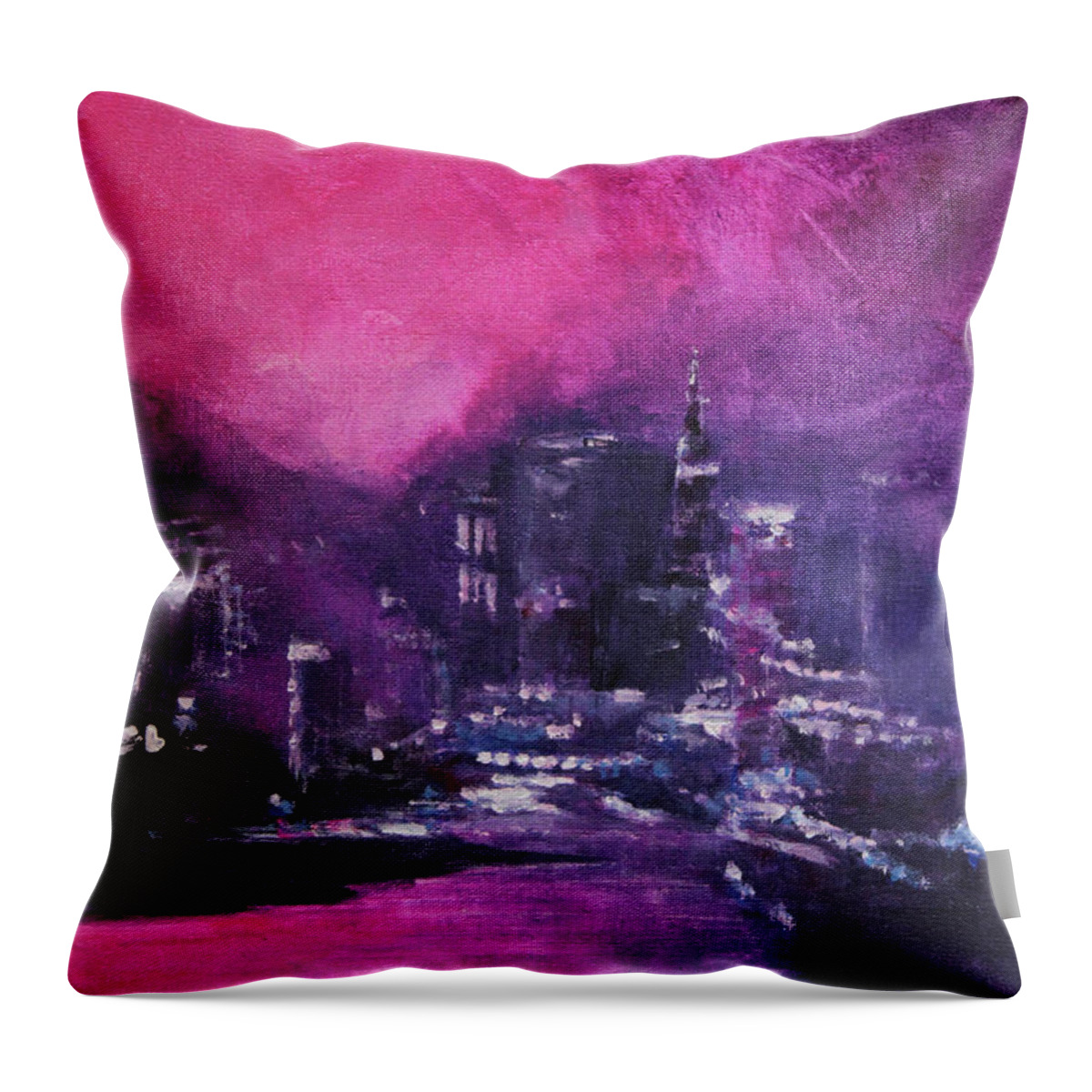 Abstract Cityscape Throw Pillow featuring the painting Midnight Blush by Jane See