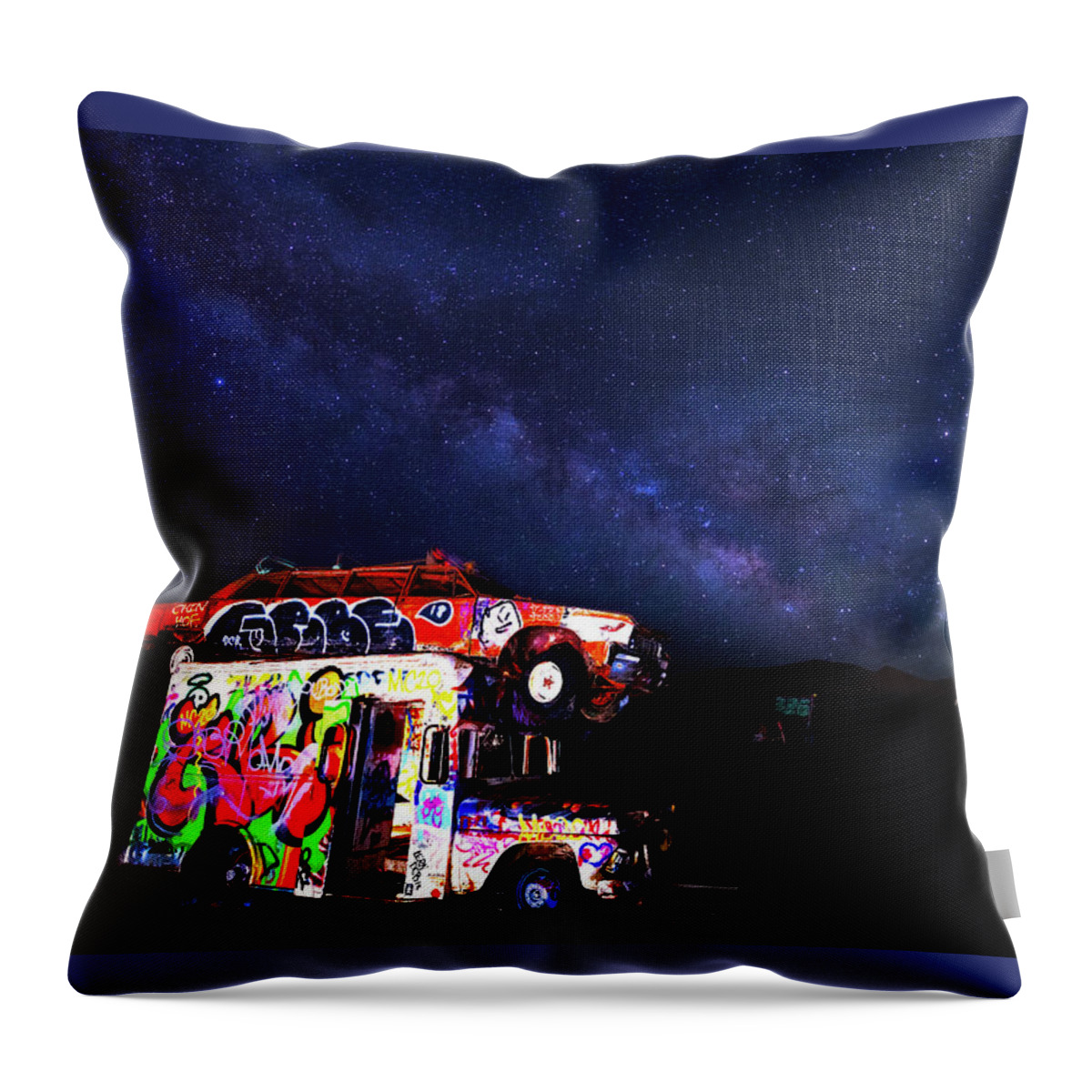 America Throw Pillow featuring the photograph Milky Way Over Mojave Graffiti Art 1 by James Sage