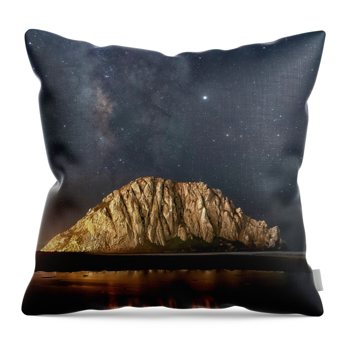 Morro Bay Throw Pillow featuring the photograph Milky Way Over The Rock by Beth Sargent