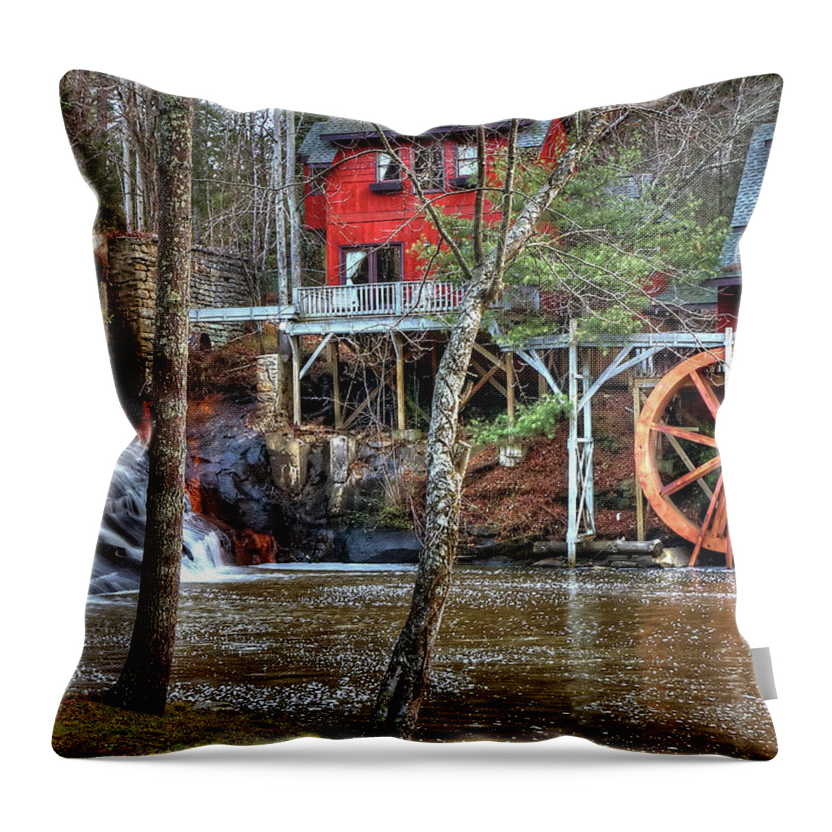 Photo Throw Pillow featuring the photograph Mill and waterfall by Anthony M Davis