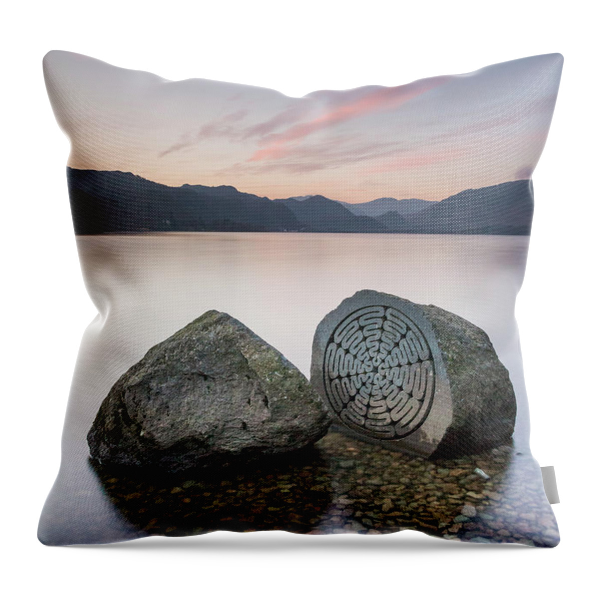 Millennium Stone Throw Pillow featuring the photograph Millennium Stone - Derwent Water by Anita Nicholson
