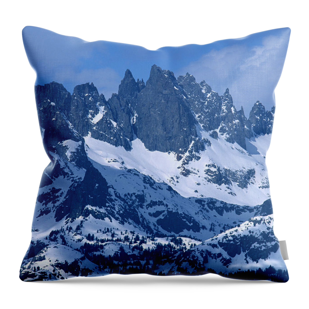 Minarets Throw Pillow featuring the photograph Minarets and Snow, Mammoth Summit, Mammoth Lakes by Bonnie Colgan