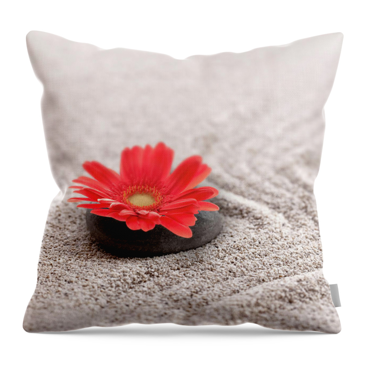 Zen Throw Pillow featuring the photograph Zen sand garden and flower by Delphimages Photo Creations