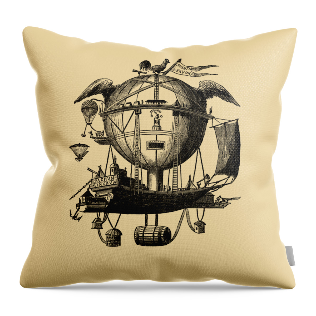Minerva Throw Pillow featuring the digital art Minerva Fantasy Balloon by Madame Memento