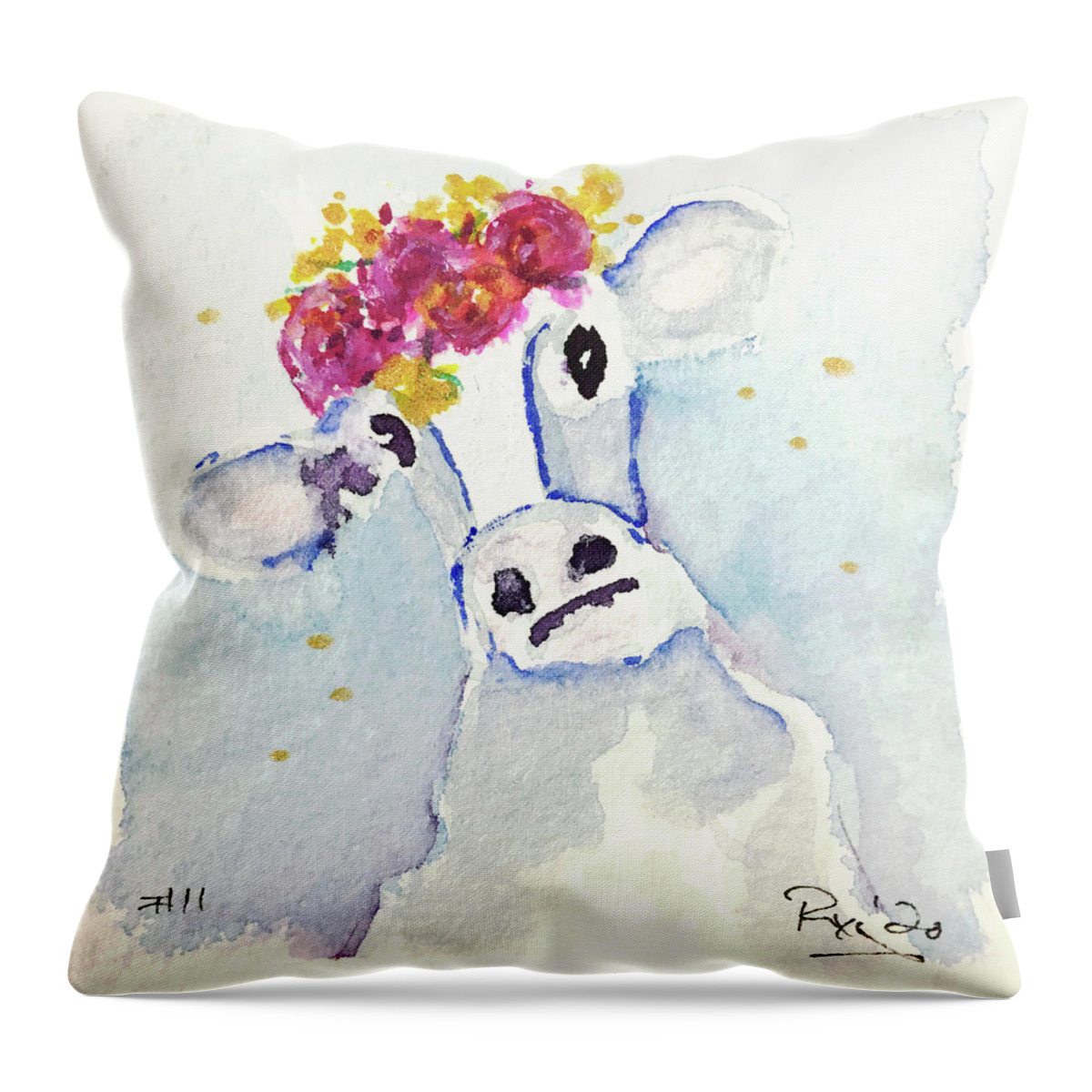 Cow Throw Pillow featuring the painting Mini Cow 11 by Roxy Rich