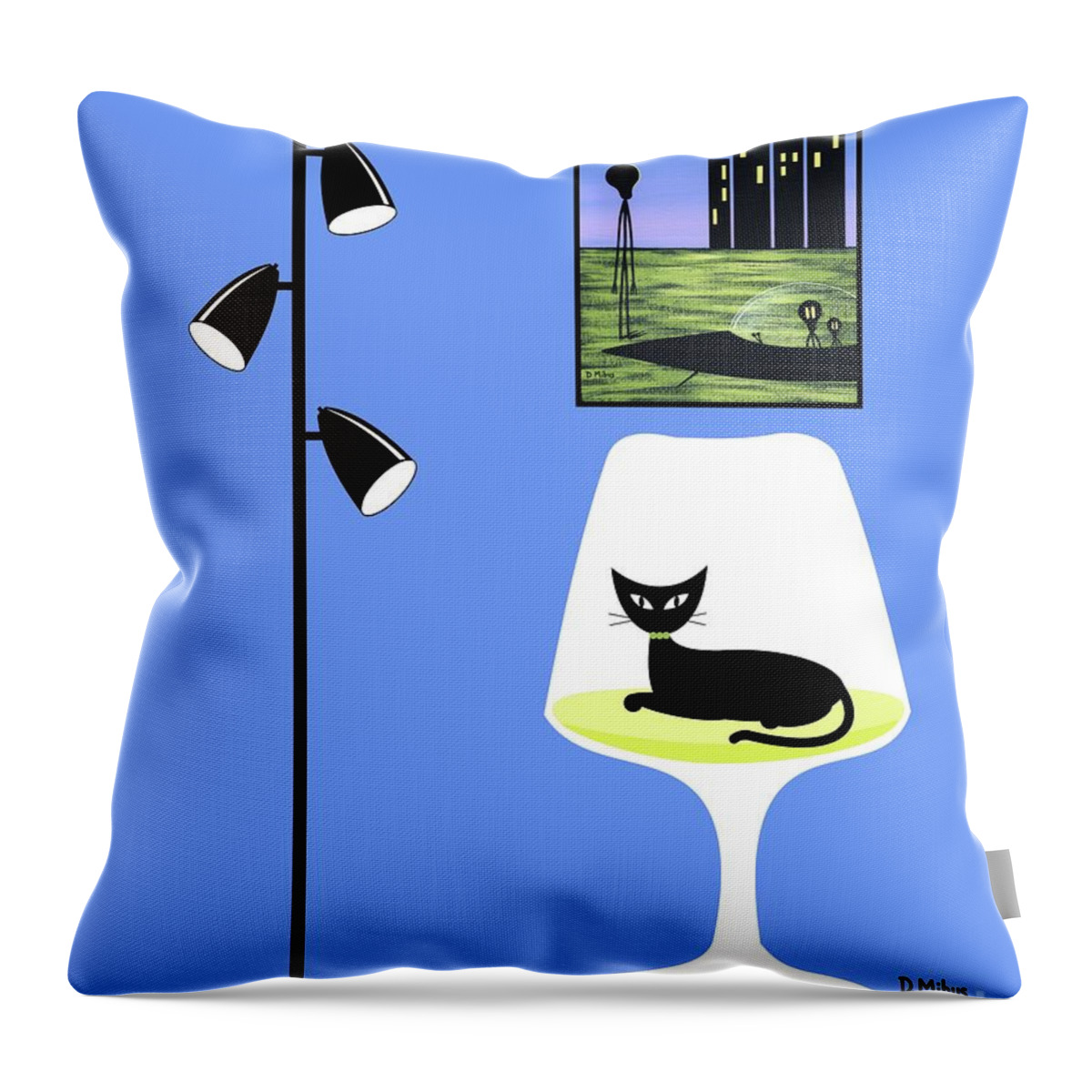  Throw Pillow featuring the digital art Mini Friendly Alien Family by Donna Mibus