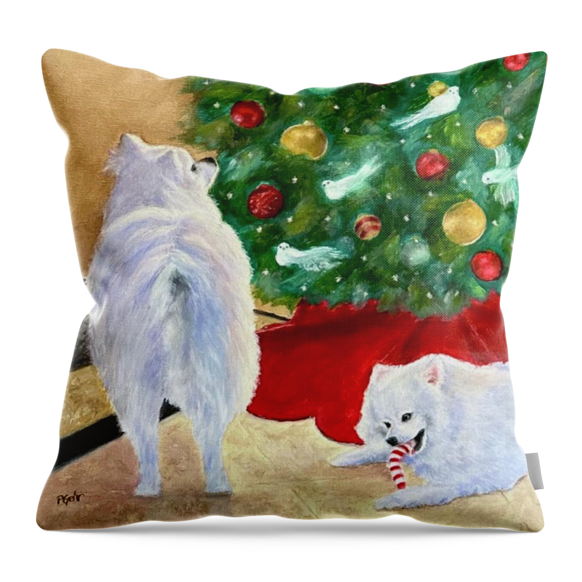 Christmas Throw Pillow featuring the painting Mini Merriment by Dr Pat Gehr