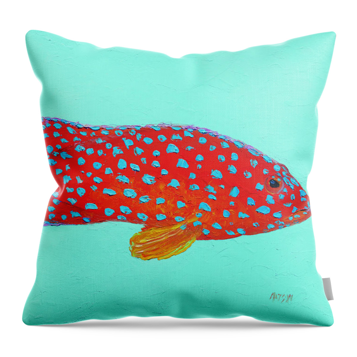 Miniatus Grouper Throw Pillow featuring the painting Miniatus Grouper Fish by Jan Matson