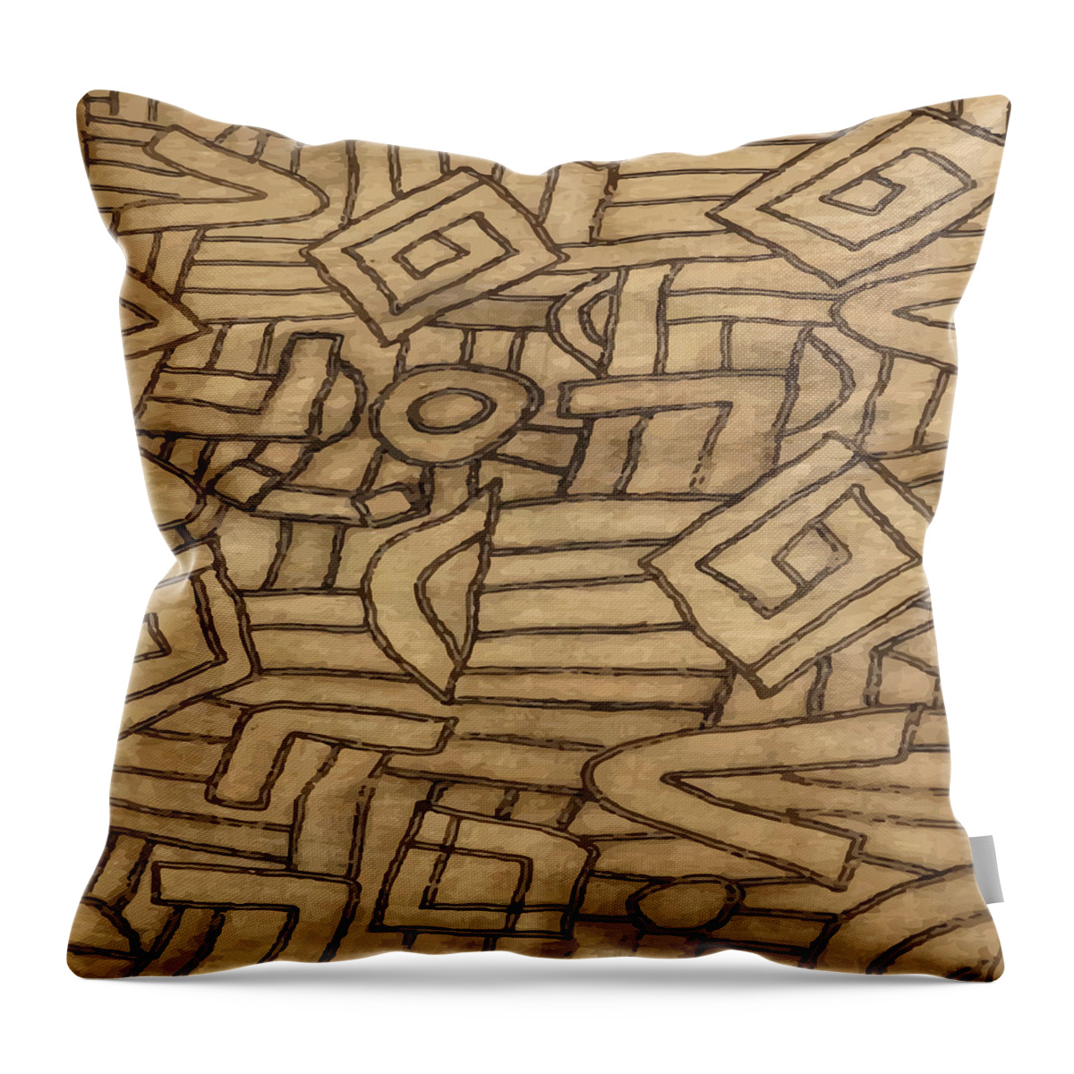 Concept Sign Throw Pillow featuring the drawing Minimal vintage drawing of an industrial district, abstract geometric Industrial Zone line art by Mounir Khalfouf
