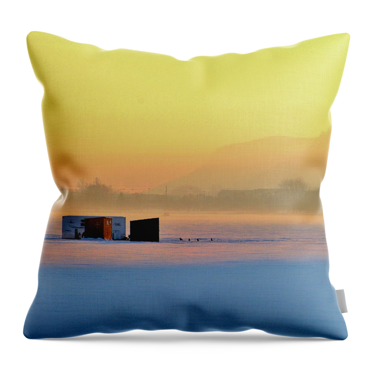 Ice Fishing Throw Pillow featuring the photograph Minnesota Sunrise by Susie Loechler