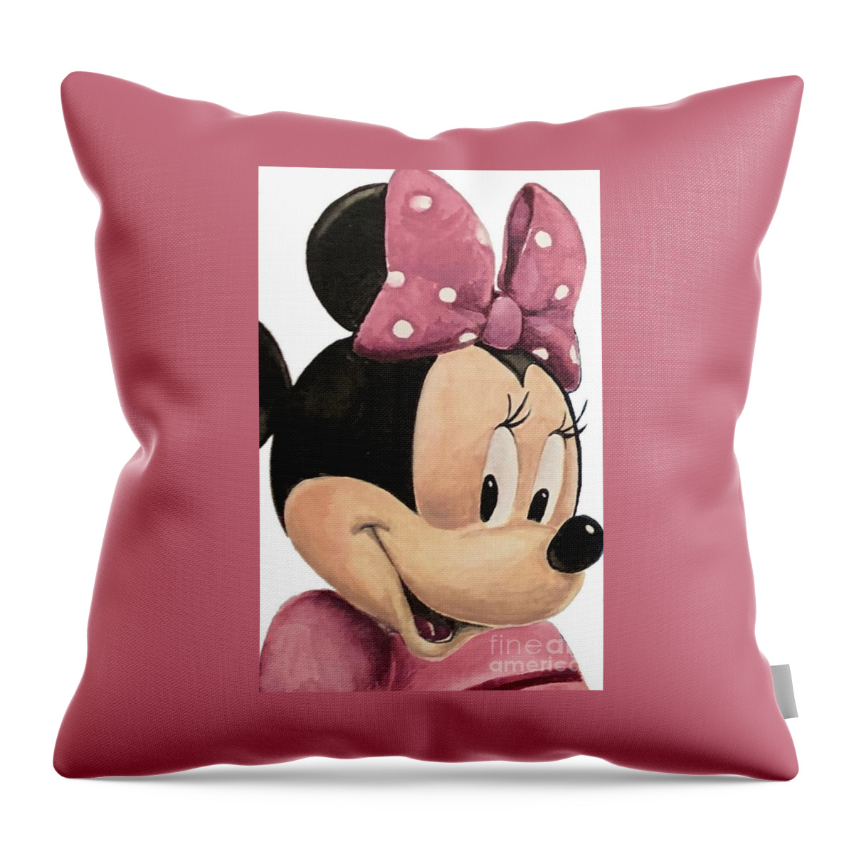 Minnie Mouse Throw Pillow featuring the painting Minnie Mouse - Disney by Tamir Barkan