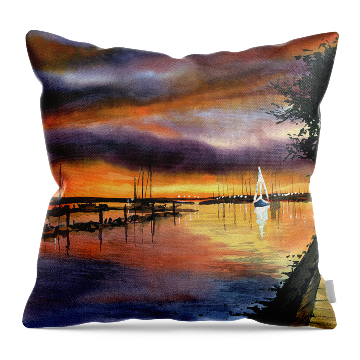 Portugal Throw Pillow featuring the painting Mirage - Olhao Ria Formosa Portugal by Dora Hathazi Mendes