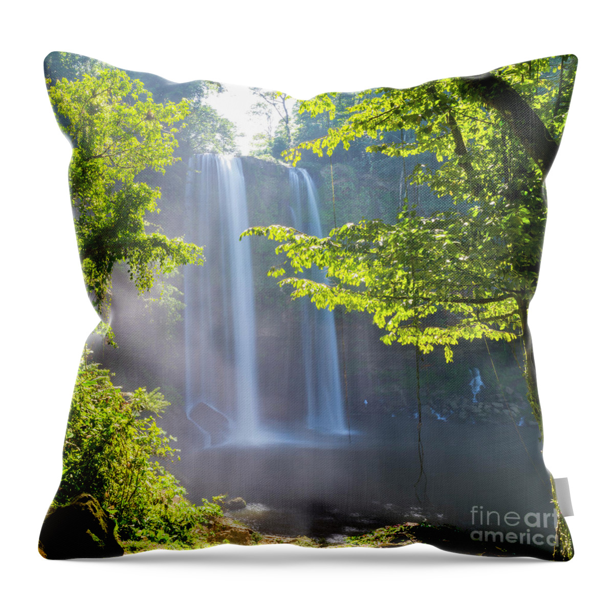 Landscape Throw Pillow featuring the photograph Misol Ha Waterfall Jungle by THP Creative