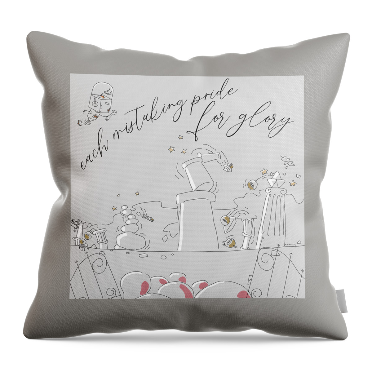 Pride Throw Pillow featuring the drawing Mistaking Pride for Glory-Grey by J Lyn Simpson