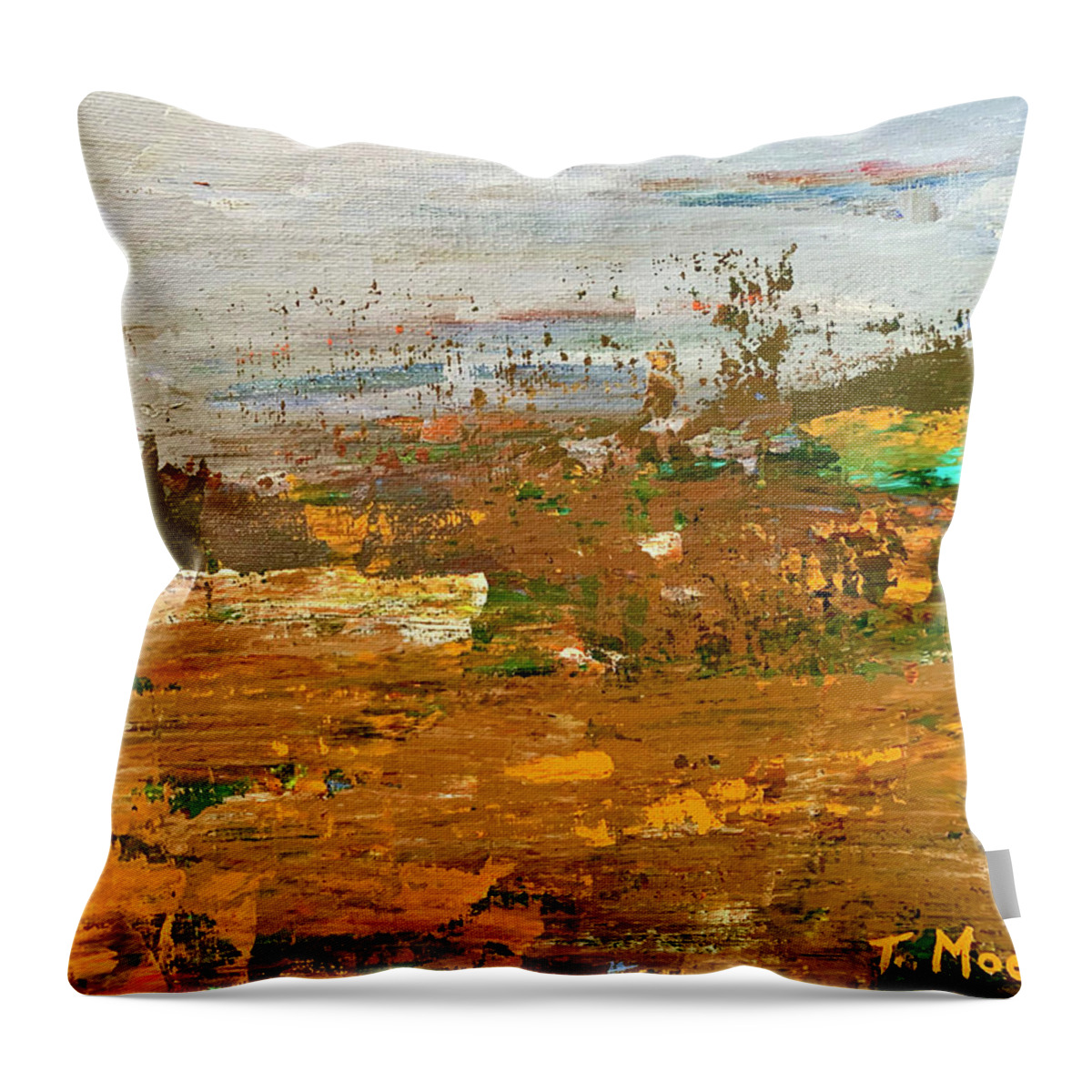 Landscape Throw Pillow featuring the painting Misty Meadow by Teresa Moerer