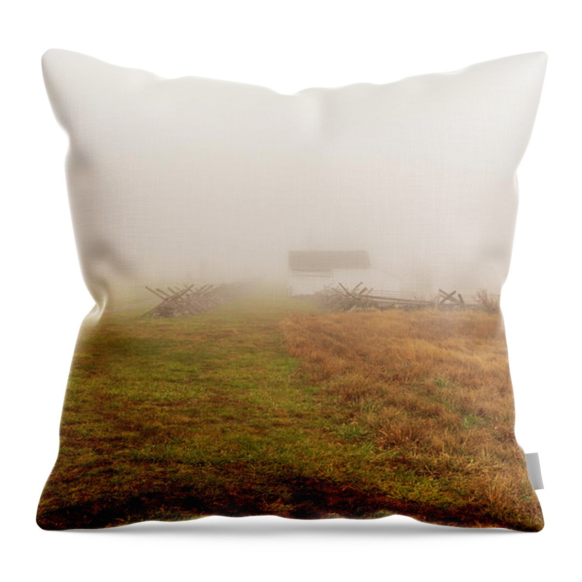 Landscape Throw Pillow featuring the photograph Misty Morning in Gettysburg by Amelia Pearn